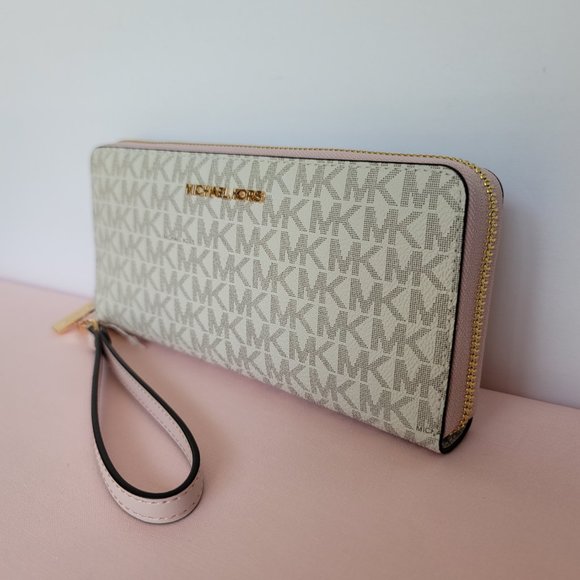 MICHAEL KORS Signature Logo Jet Set Travel Continental Wallet/Wristlet-Pwr Blush - Picture 4 of 16